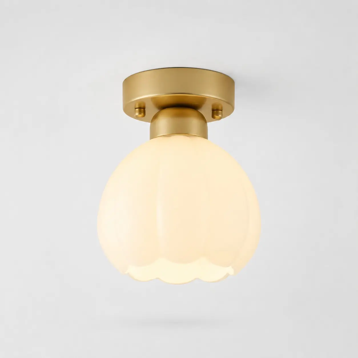 Gold-finish iron milk glass flower ceiling light