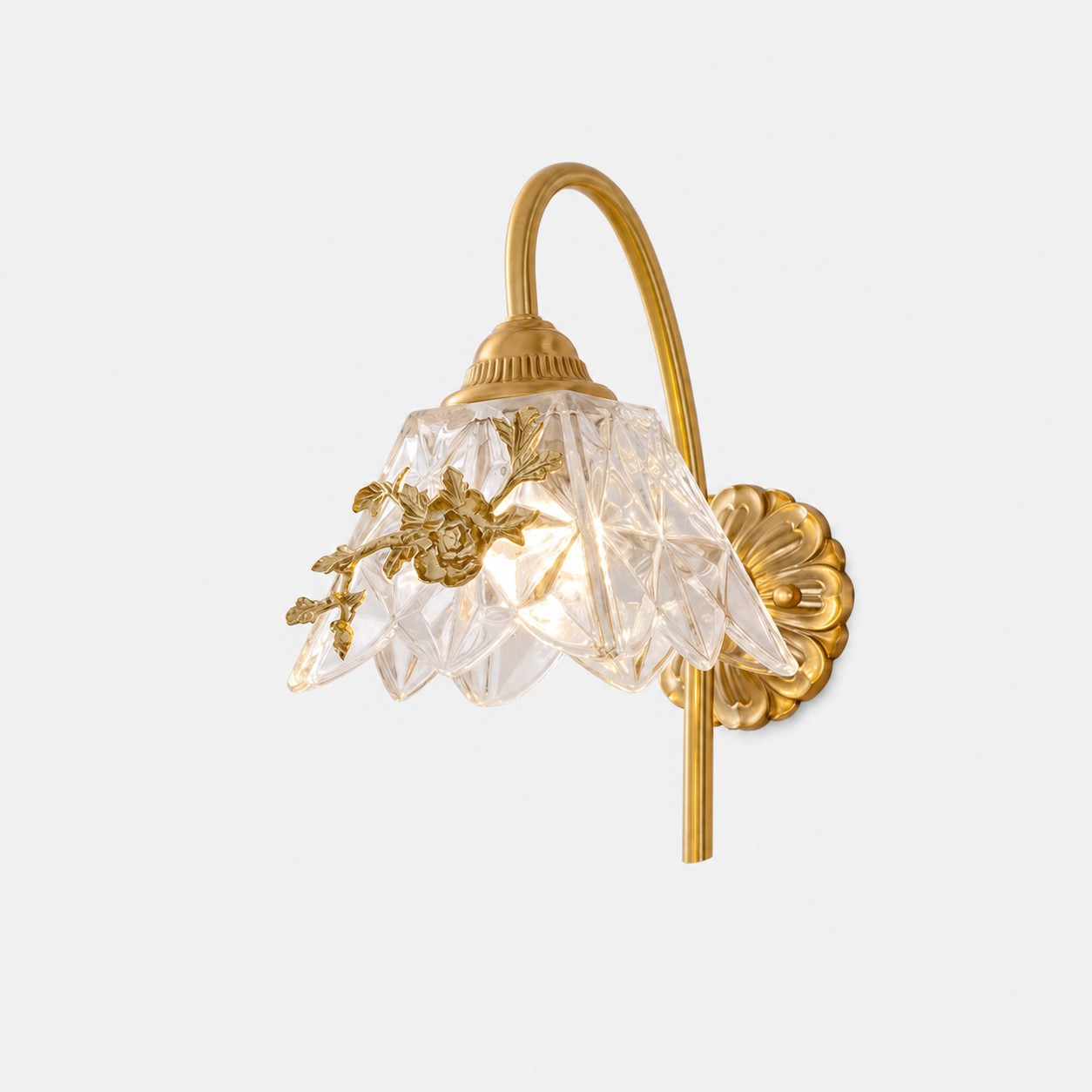 Style A French floral brass-tone wall sconce