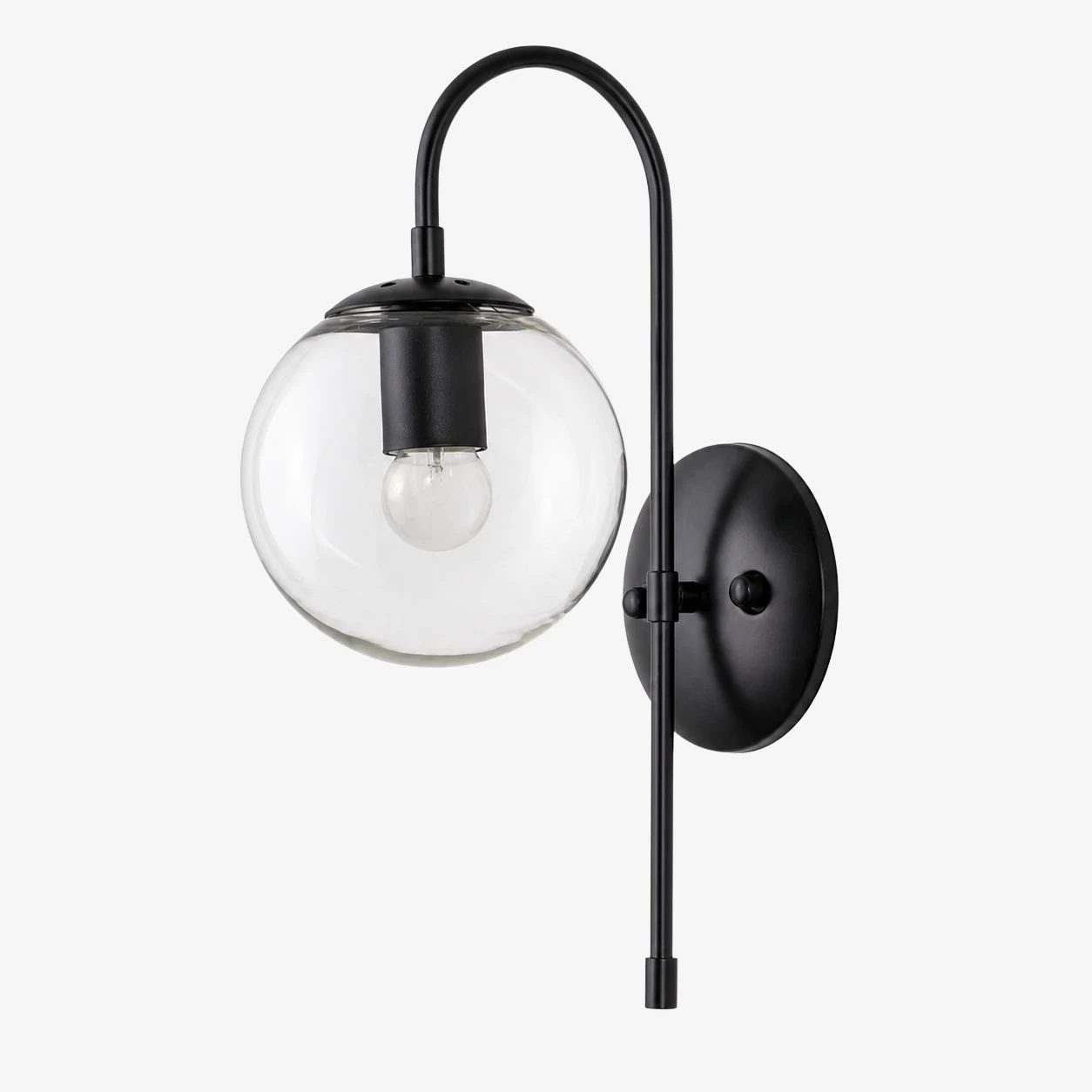 Clear Glass wall sconce in Black, style A