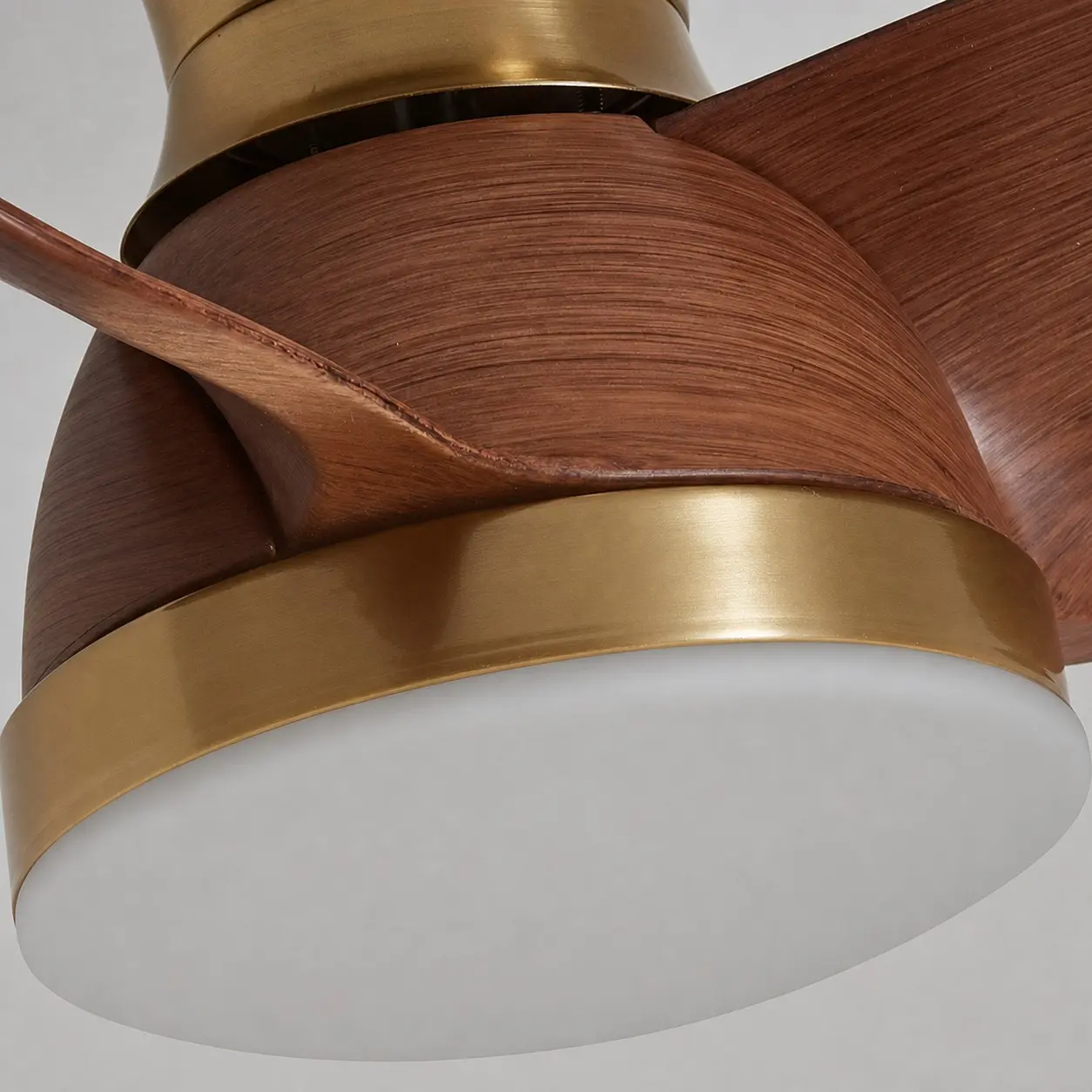 Wood-look fan body and integrated LED light detail