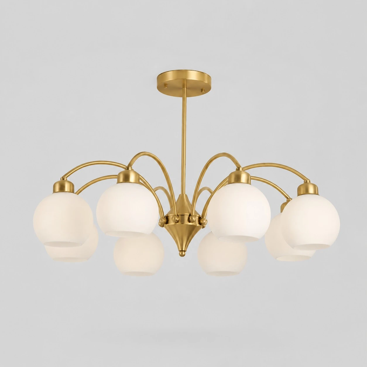 Solid brass 8-light glass globe chandelier