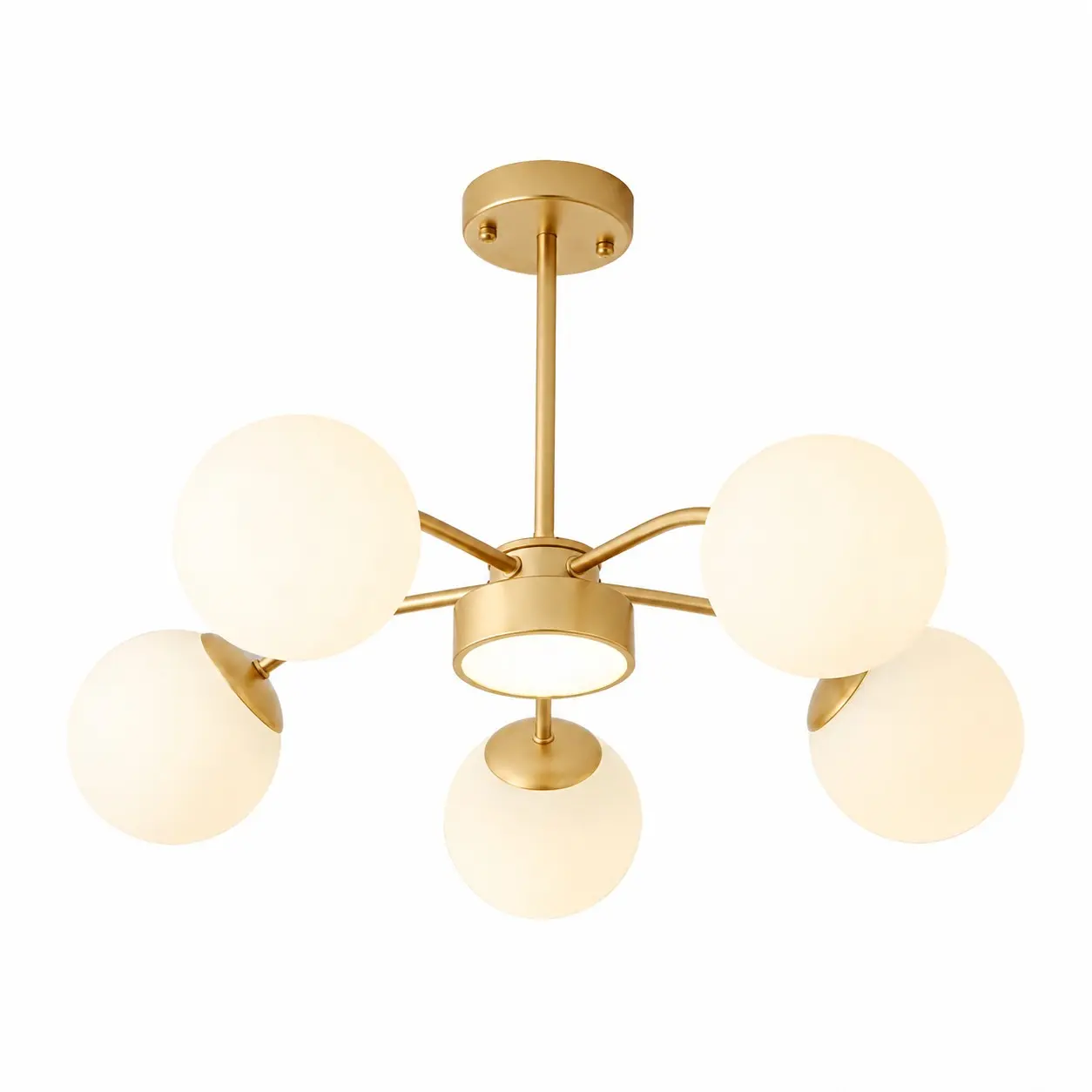 Brass 5-light milk glass chandelier