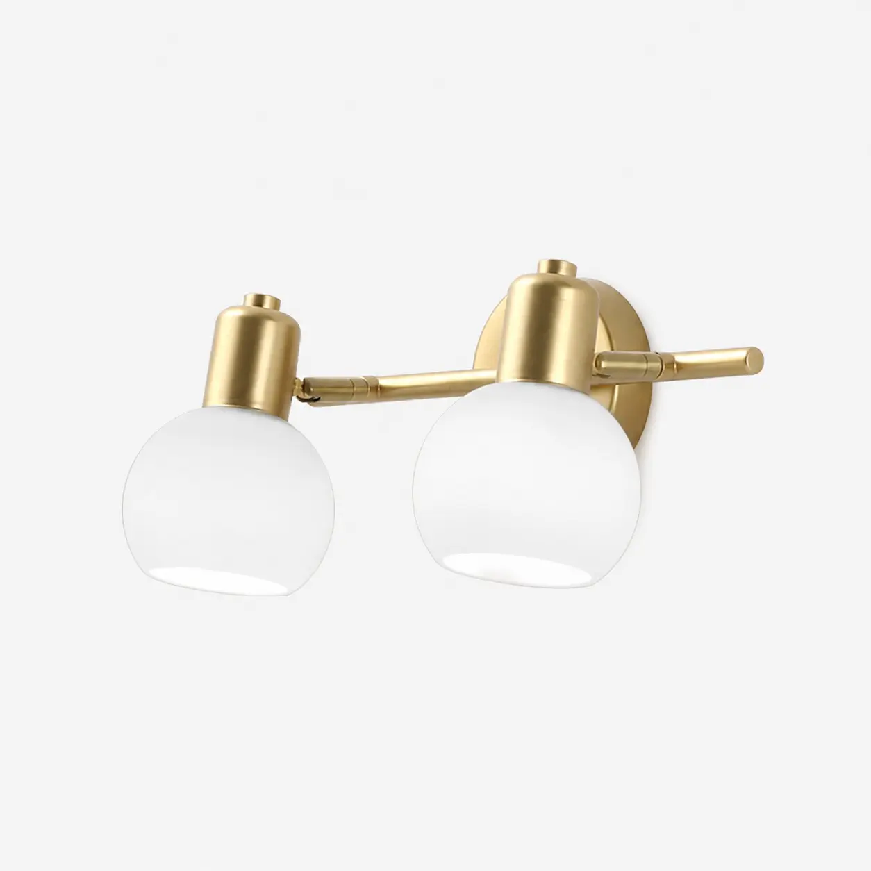 Gold iron two-light wall sconce with glass shades