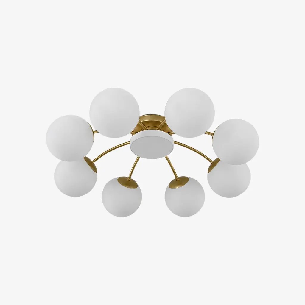 Gold milk glass ceiling light with 8 plus 1 heads
