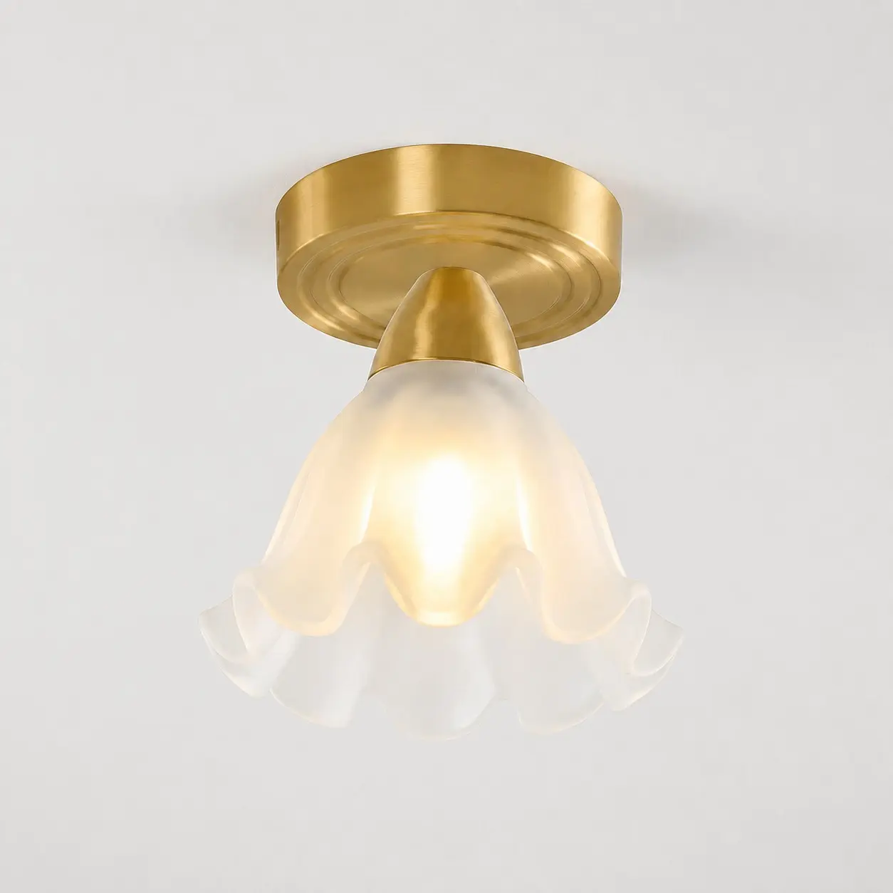 Solid brass petal glass ceiling light