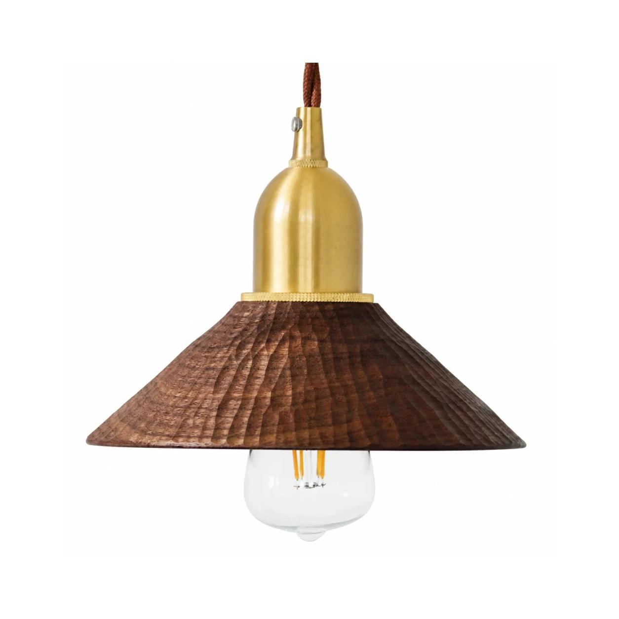 Black walnut hand-carved solid wood pendant light with brass E27 holder