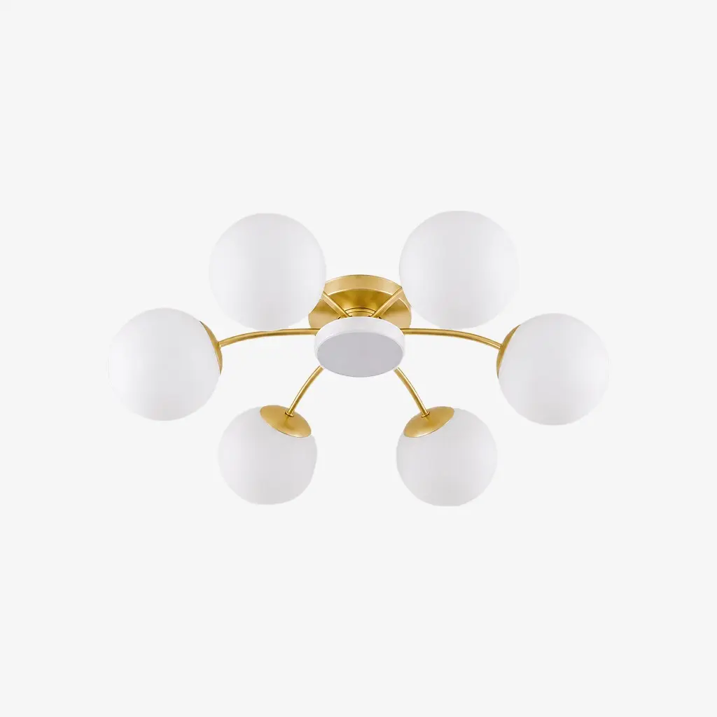 Gold milk glass ceiling light with 6 plus 1 heads